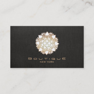 Chic Boutique White Lotus Flower Faux Black Linen Visitkort