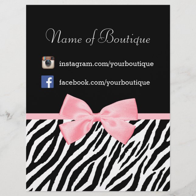 Chic Boutique Zebra Rosa Bow Promotional Marknadsf Reklamblad (Framsidan)