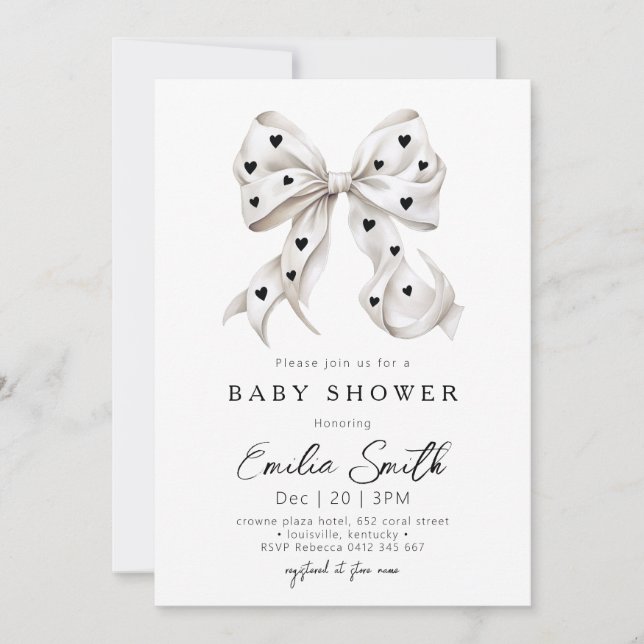 Chic Bow Coquette och Baby Shower Inbjudningar (Framsida)