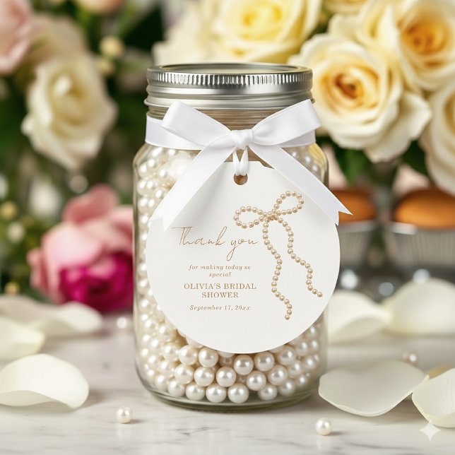 Chic Bow Hon knyter knuten Pärlbröllopsdusch Gåvor Etiketter (Skapare uppladdad)