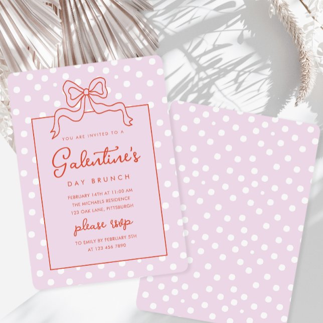 Chic Bow Polka Dot Galentine's Day Brunch Inbjudningar (Skapare uppladdad)
