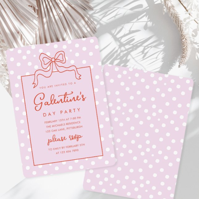 Chic Bow Polka Dot Galentine's Day Party Inbjudningar (Skapare uppladdad)