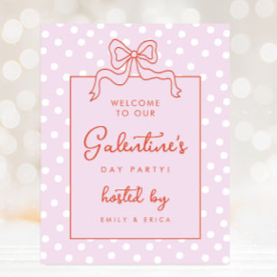 Chic Bow Polka Dot Galentine's Day Party Välkommen Poster