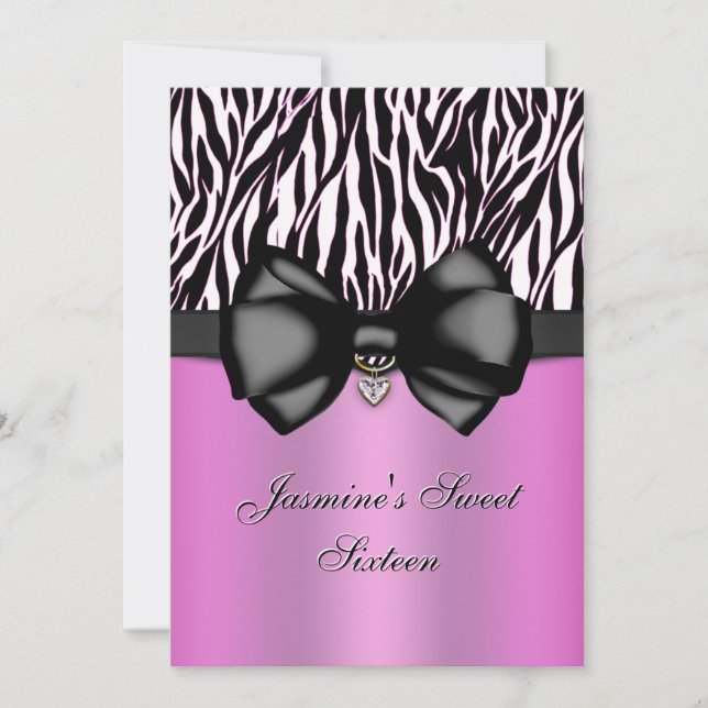 Chic Bowed Zebra tryck 5 x 7 Inbjudan [Rosa] (Framsida)