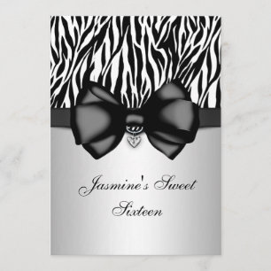 Chic Bowed Zebra tryck 5 x 7 Inbjudan [Silver]
