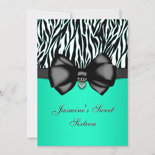 Chic Bowed Zebra tryck Inbjudan [Teal] (Framsida)
