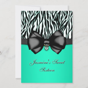 Chic Bowed Zebra tryck Inbjudan [Teal]