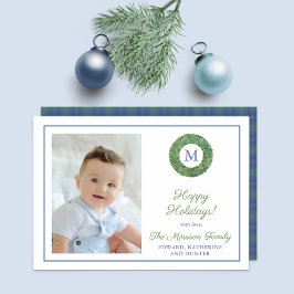 Chic Boxwood WAN Monogram Tartan Family Photo H Julkort