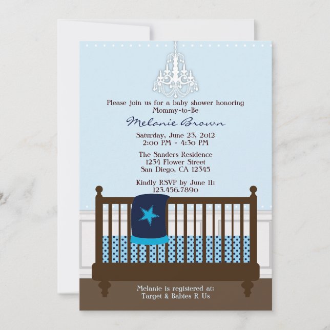 Chic Boy Blue Nursery Decor Baby Shower Inbjudan (Framsida)