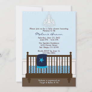Chic Boy Blue Nursery Decor Baby Shower Inbjudan
