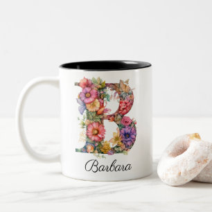 CHIC BREV B Whimsique Blommigt Brev Monogram Två-Tonad Mugg