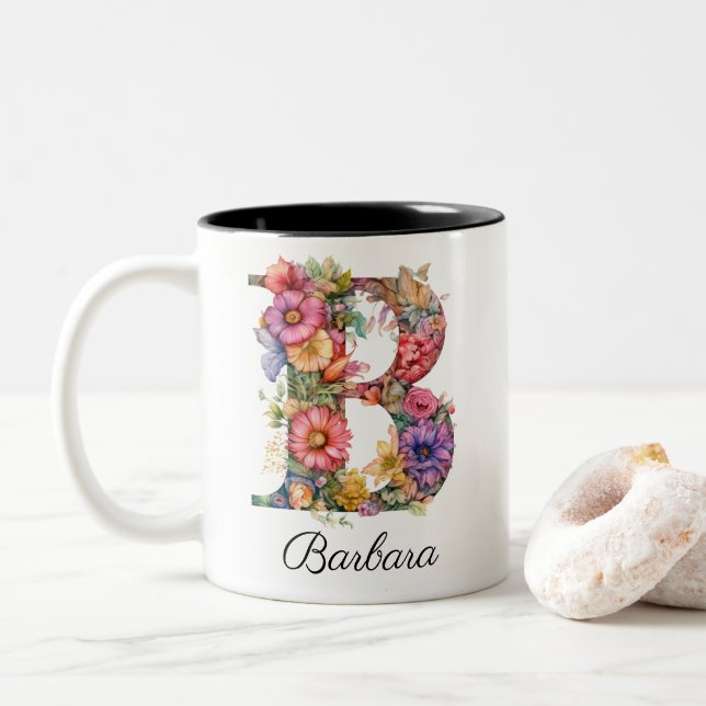 CHIC BREV B | Whimsique Blommigt Brev Monogram Två-Tonad Mugg (Med munk)