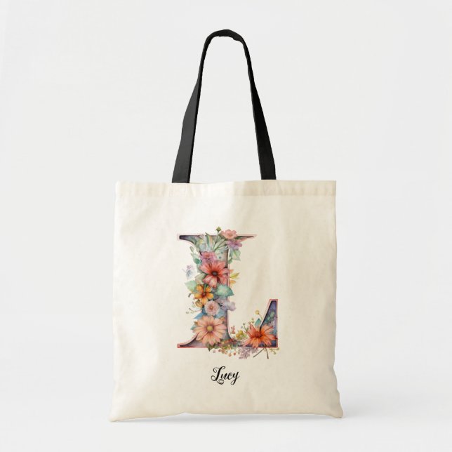 CHIC BREV L | Whimsique Blommigt Brev Monogram Tygkasse (Framsidan)