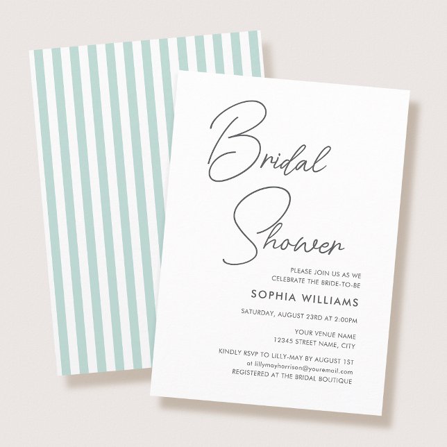 Chic Bridal Shower Modern Script Teal Stripes Inbjudningar (Skapare uppladdad)