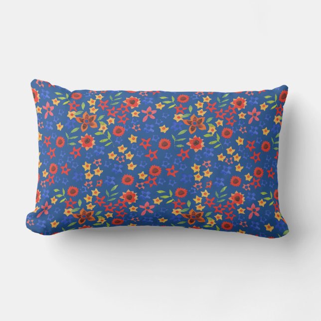 Chic Bright Blommigt Miniprint on Blue Lumbar Pill Lumbarkudde (Framsida)