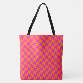 Chic Bright Orange Stöter Rosa Dogtooth Mönster Tygkasse