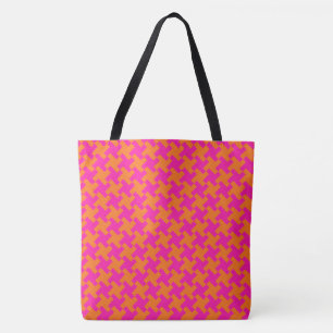 Chic Bright Orange Stöter Rosa Dogtooth Mönster Tygkasse