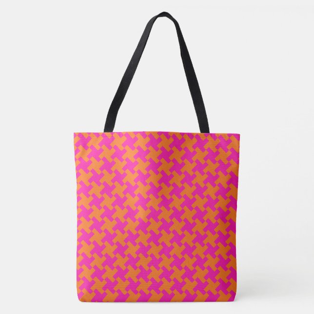 Chic Bright Orange Stöter Rosa Dogtooth Mönster Tygkasse (Framsida)