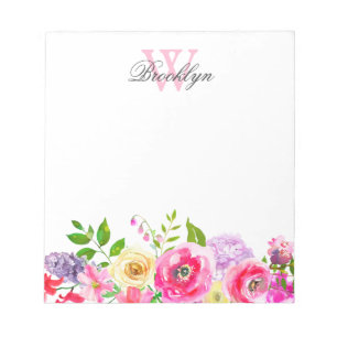 Chic Bright Rosa Lila Blommigt  Monogramme Anteckningsblock