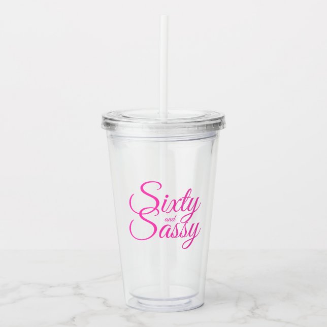 Chic Bright Rosa Script 60 Sassy 60:e födelsedagen Take Away Mugg (Framsida)