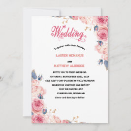 Chic Bright Rosa Watercolor Blommigt Bröllop Inbjudningar