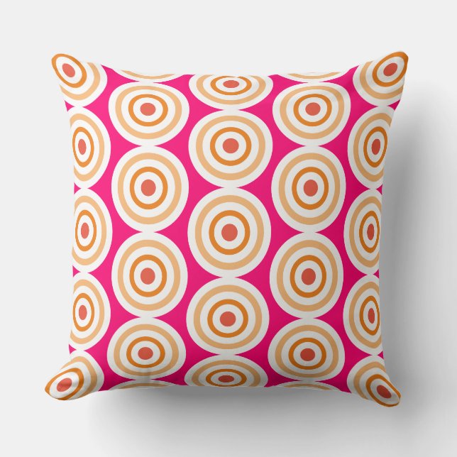 Chic Bright Rosa White Orange Concentric Ringar Kudde (Framsida)