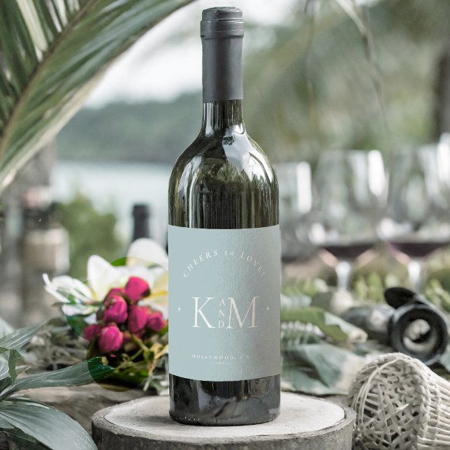 Chic Bröllop Cheers Dusty Teal/Wht ID1046 Vinflaska Etikett (Skapare uppladdad)