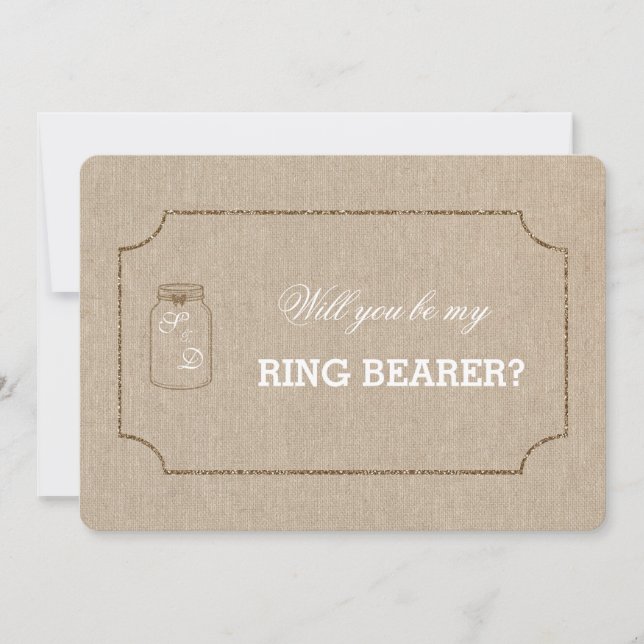 Chic Bröllop Mason Burk Linen Canvas RING BEARER Inbjudningar (Framsida)