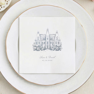 Chic Bröllop Napkins Chateau Venue Sketch Pappersservett