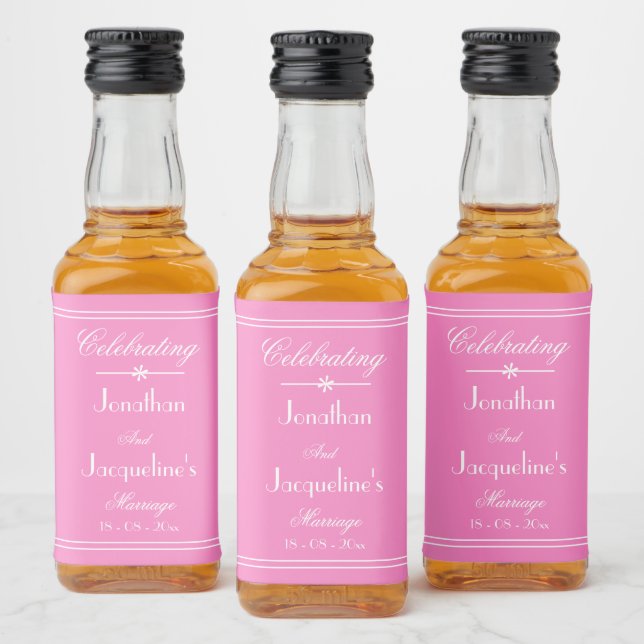 Chic Bröllop Personlig Namn Cute Rosa Mini Spritflaskor Etikett (Flaskor)