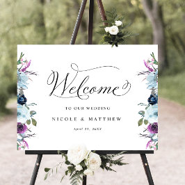 Chic Bröllop Välkomstskylt Lila och blå Blommigt Poster