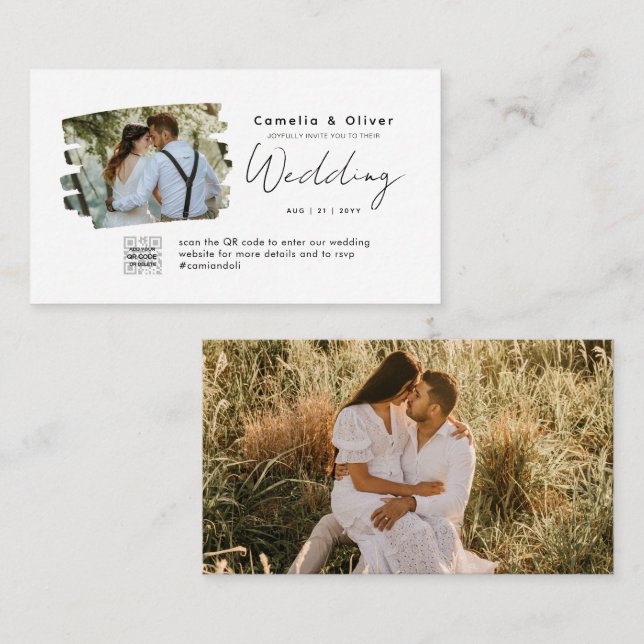Chic Bröllop webbplats QR-kod - minimalistisk OSA  Visitkort (Fram/baksida)