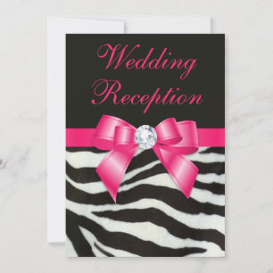 Chic Bröllopreception Zebra ränder Shock rosa Bow Inbjudningar