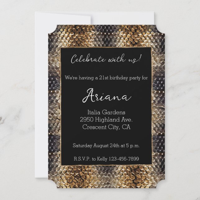 Chic Bronze Black Snake Skin Inbjudningar (Framsida)