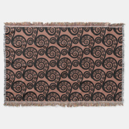Chic Bronze-Brown Fern Frond Swirl Throw Blanket Filt