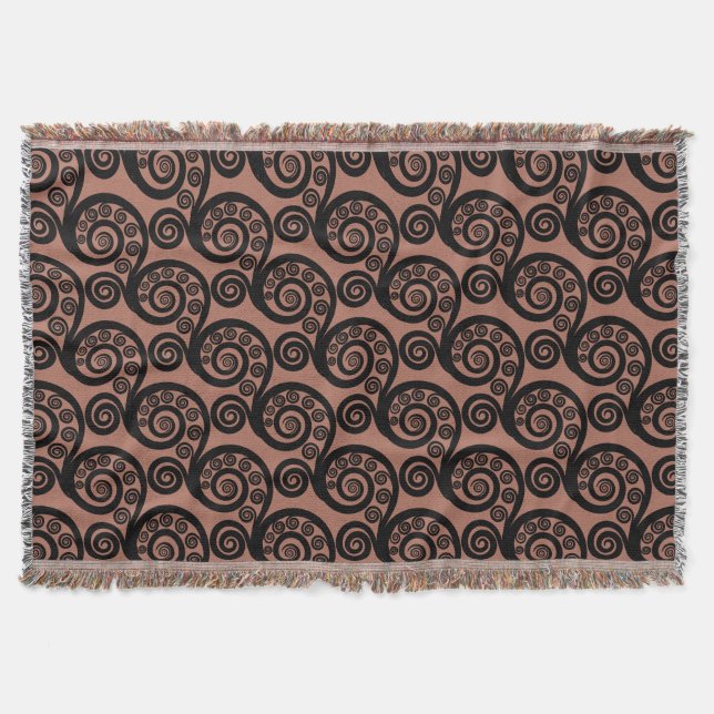 Chic Bronze-Brown Fern Frond Swirl Throw Blanket Filt (Framsidan)