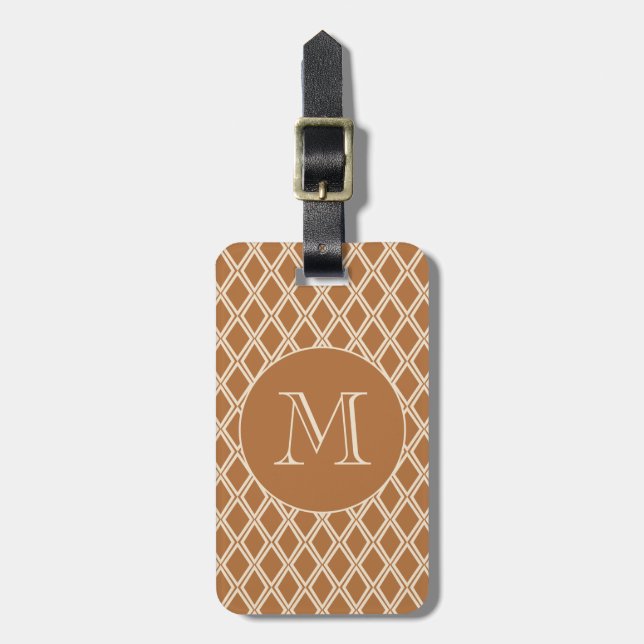 Chic Bronze Ivory Diamond Mönster Monogram Bagagebricka (Vertikal Framsida)