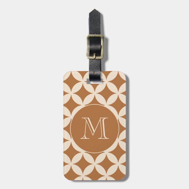 Chic Bronze Ivory Geometric Mönster Monogram Bagagebricka (Vertikal Framsida)