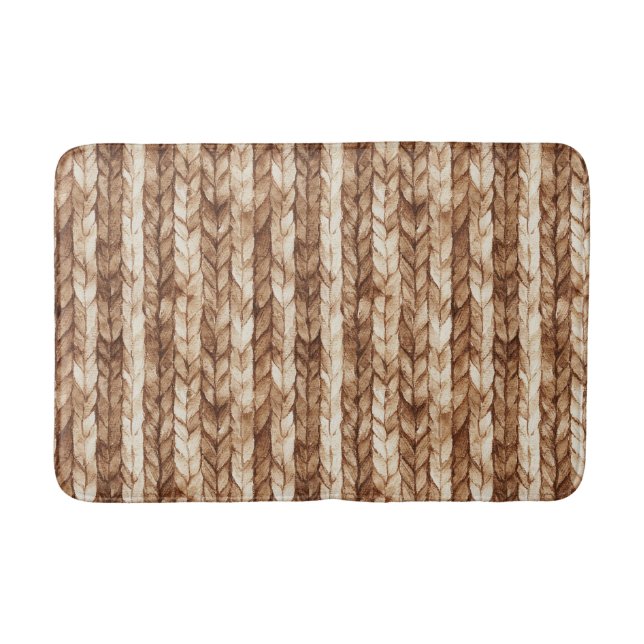 Chic Brown Cream Faux Woven Rand Badrumsmatta (Framsidan)