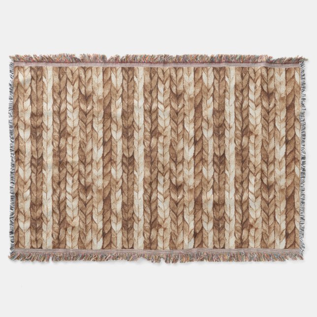 Chic Brown Cream Faux Woven Rand Filt (Framsidan)