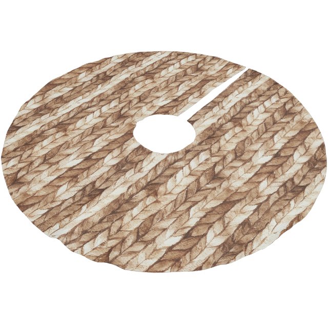 Chic Brown Cream Faux Woven Rand Julgransmatta Borstad Polyester (Vinklad)