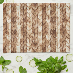Chic Brown Cream Faux Woven Rand Kökshandduk