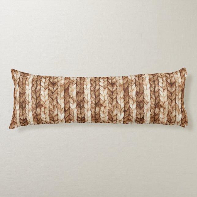 Chic Brown Cream Faux Woven Rand Kroppskudde (Framsidan)