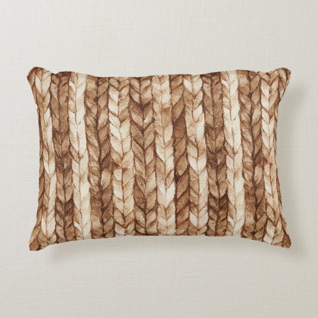 Chic Brown Cream Faux Woven Rand Prydnadskudde (Framsidan)