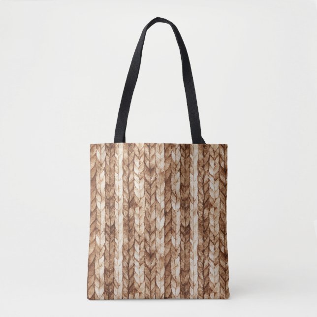 Chic Brown Cream Faux Woven Rand Tygkasse (Framsida)