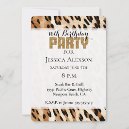 Chic Brown Cream Leopard Guld Glitter Party Inbjudningar