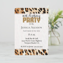 Chic Brown Cream Leopard Guld Glitter Party Inbjudningar