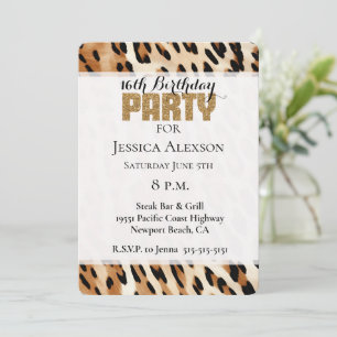 Chic Brown Cream Leopard Guld Glitter Party Inbjudningar