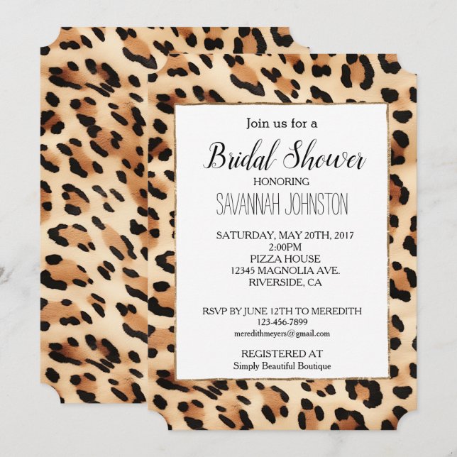 Chic Brown Cream Leopard Skriv ut Inbjudningar (Fram/baksida)