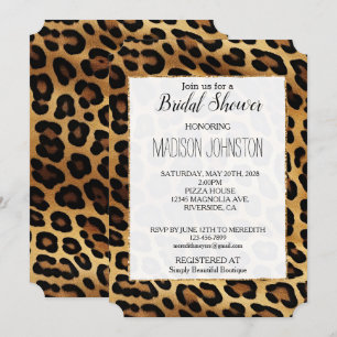 Chic Brown Guld Leopard Bröllop Möhippa Inbjudningar